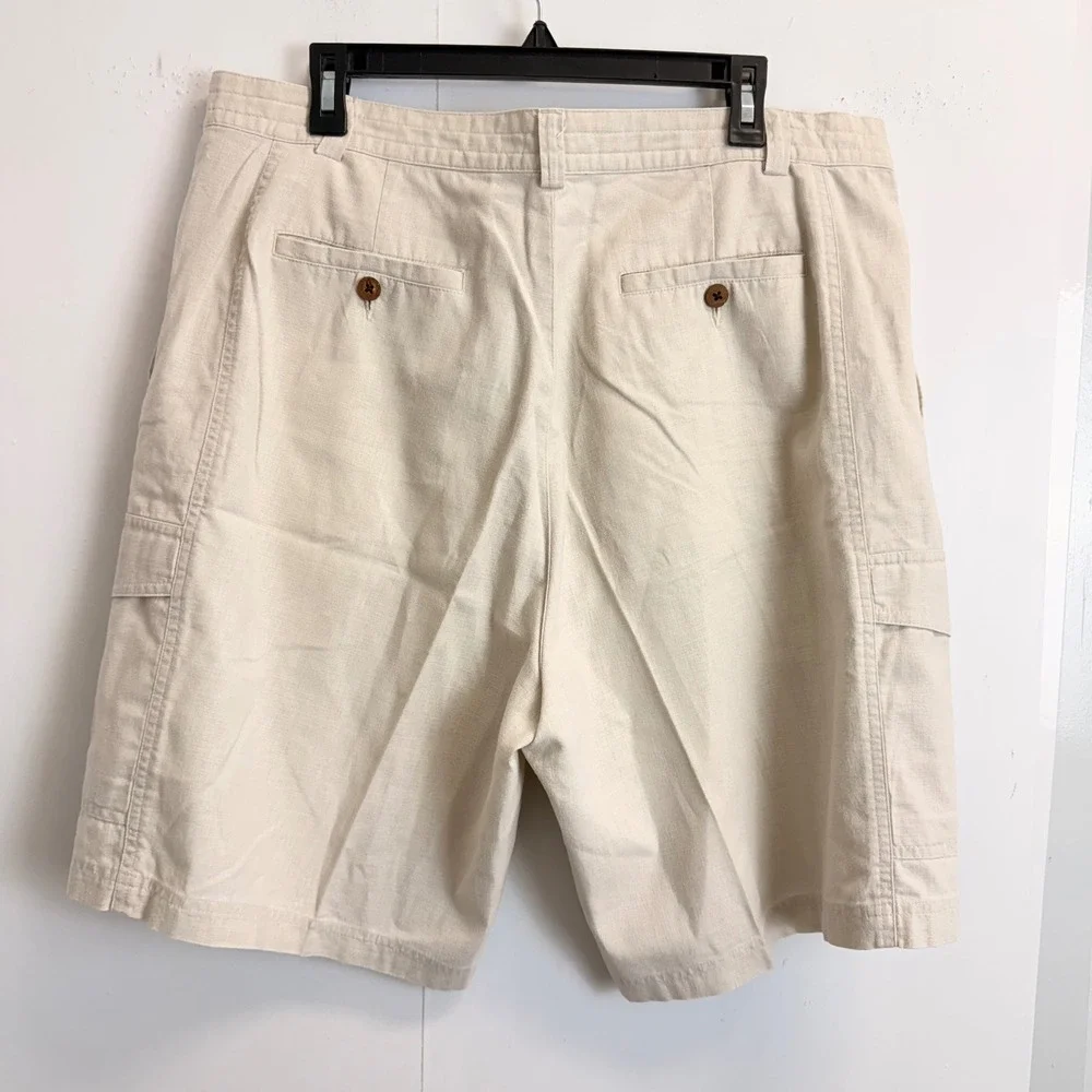 Cubavera Mens Beige Linen Cotton Blend Cargo Shorts Size 38 Tropical Casual 10